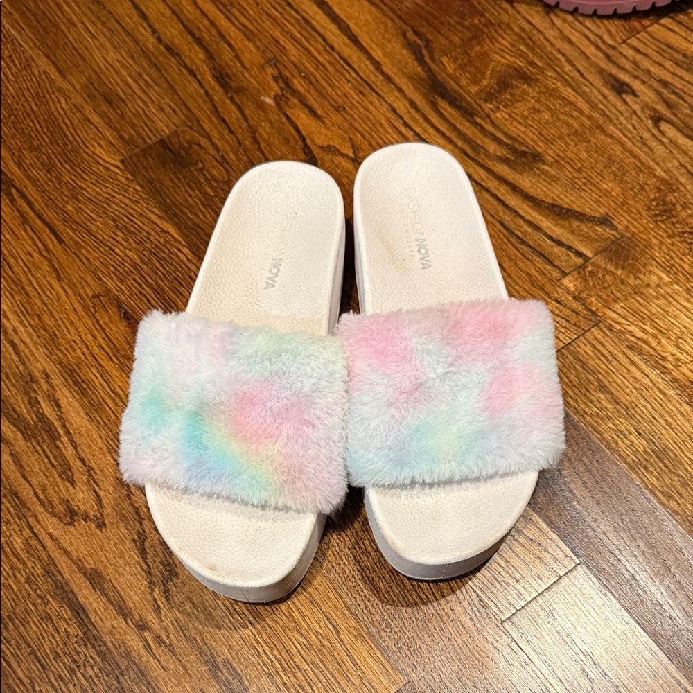 Fuzzy Pastel Slide Sandals